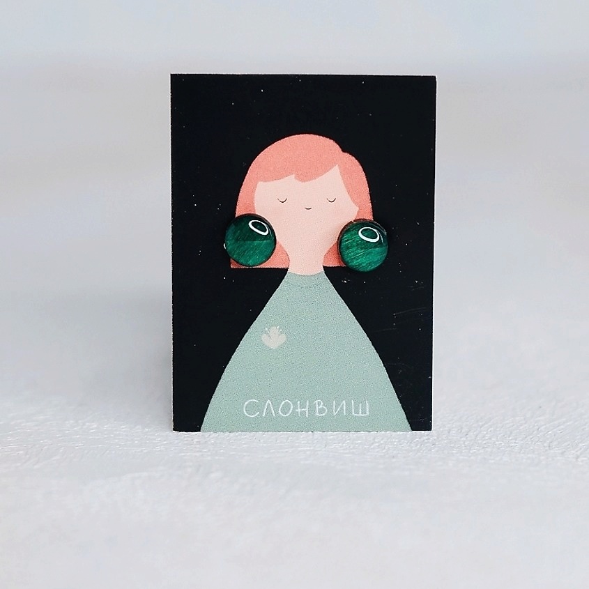 Изображение товара СЛОНВИШ Small circle white Серьги круг пуссеты белый, цвет: Зеленый