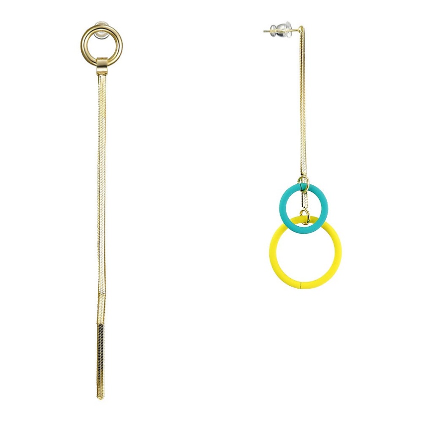 Изображение товара Асимметричные золотистые серьги с эмалью желтого и зеленого цвета для женщин