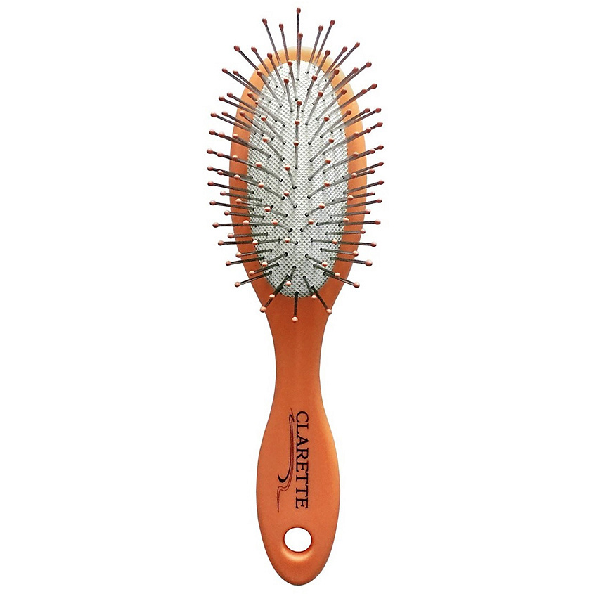 Изображение товара CLARETTE Расческа для волос массажная с металлическими зубчиками компактная, оранжевый