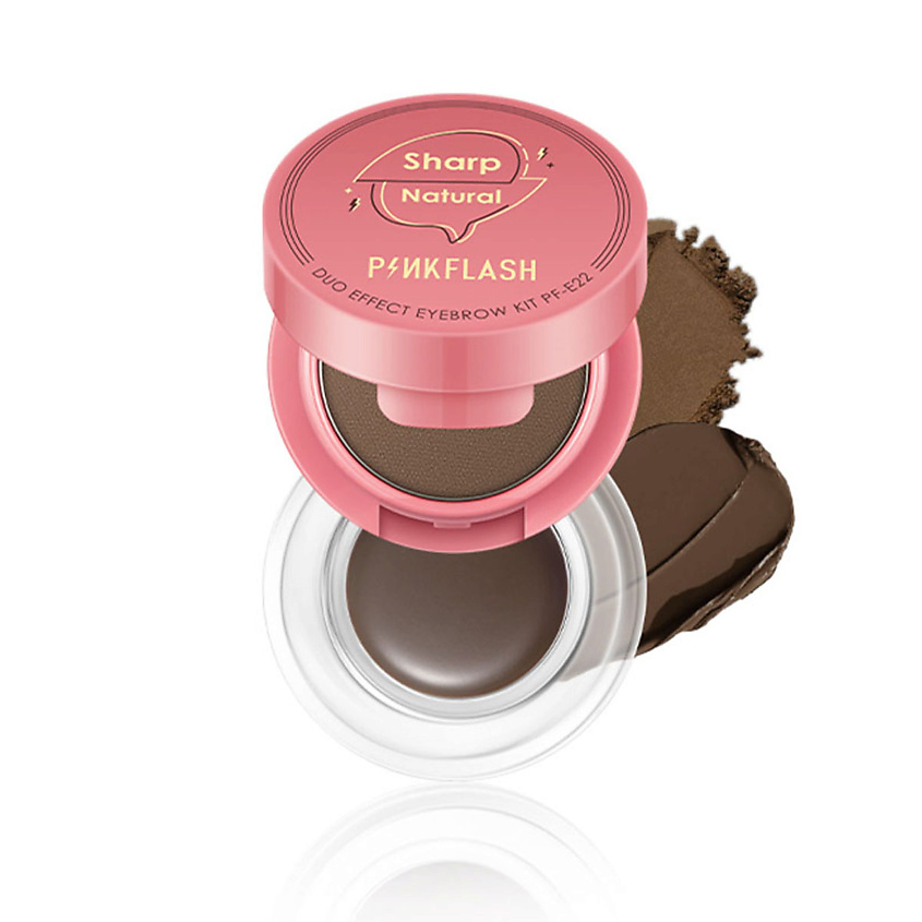Изображение товара PINK FLASH Набор для макияжа бровей "Duo effect" 2в1 (тени+подводка), №01, "Глубокий коричнево-серый"