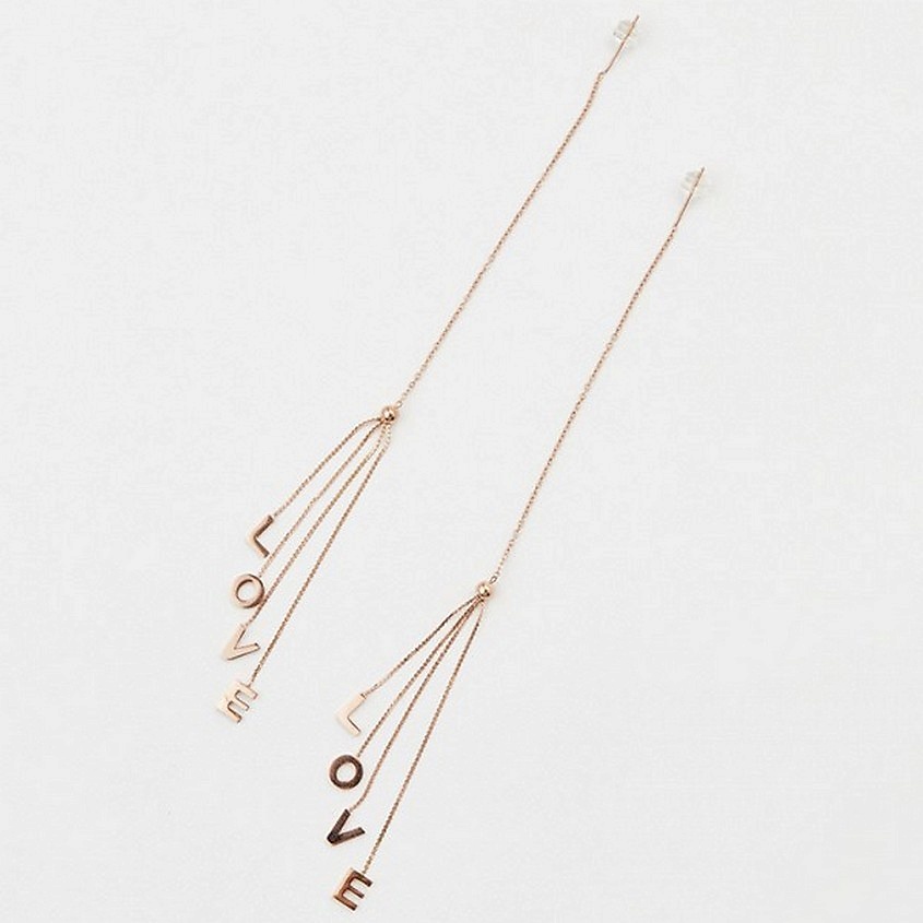 Изображение товара Женские серьги LOVE из бижутерного сплава в золотом цвете PABUR