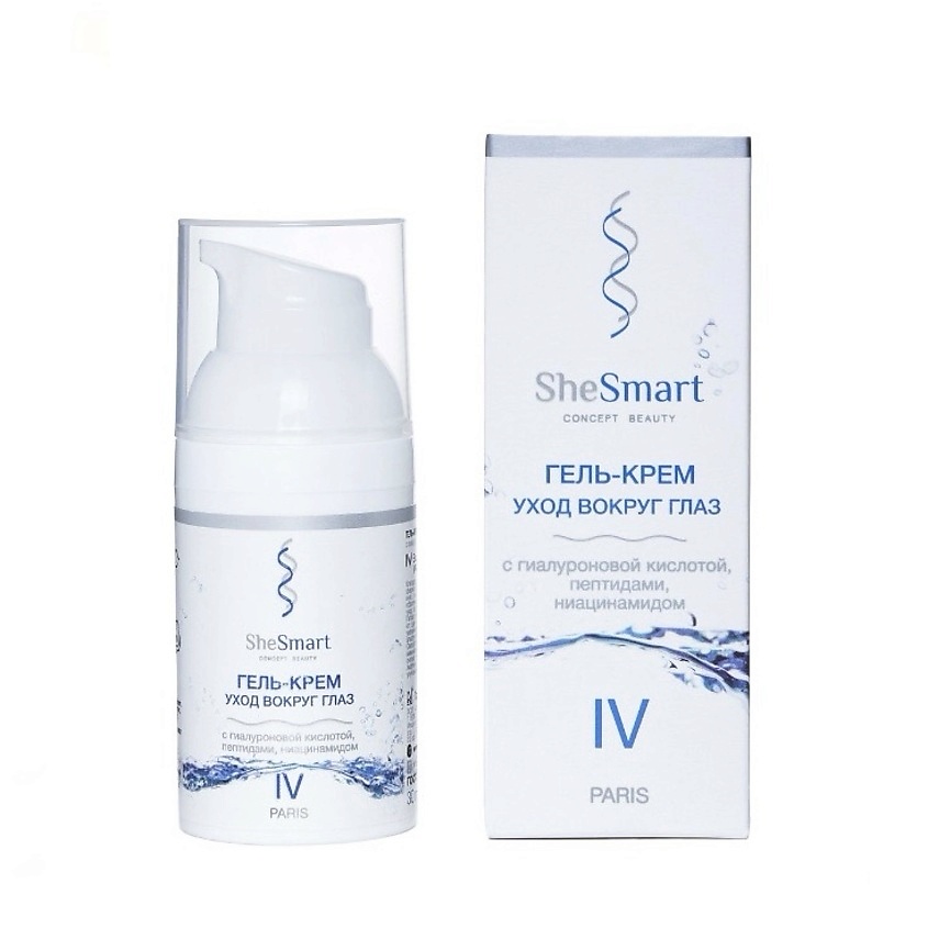 Изображение товара SHESMART Гель-крем вокруг глаз с гиалуроновой кислотой, пептидами, ниацинамидом, 30 мл, гель вокруг глаз