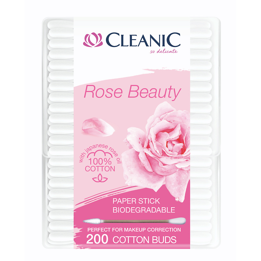 Изображение товара CLEANIC Rose Beauty Ватные палочки гигиенические в бумажной прямоугольной коробке, 200 шт.