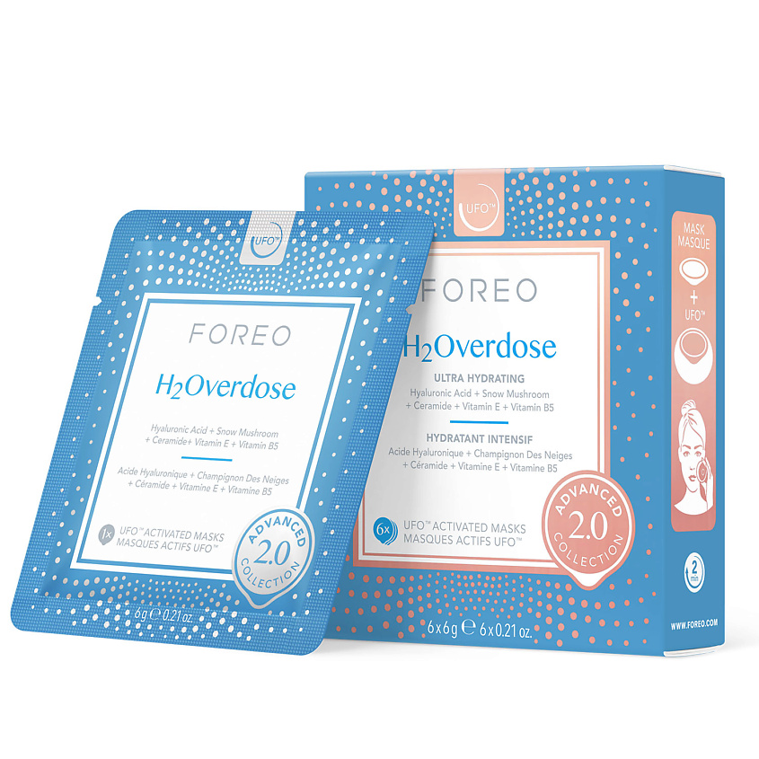 Изображение товара FOREO Увлажняющая маска для лица для обезвоженной кожи H2Overdose для UFO/UFO mini, 6 шт х 6 г