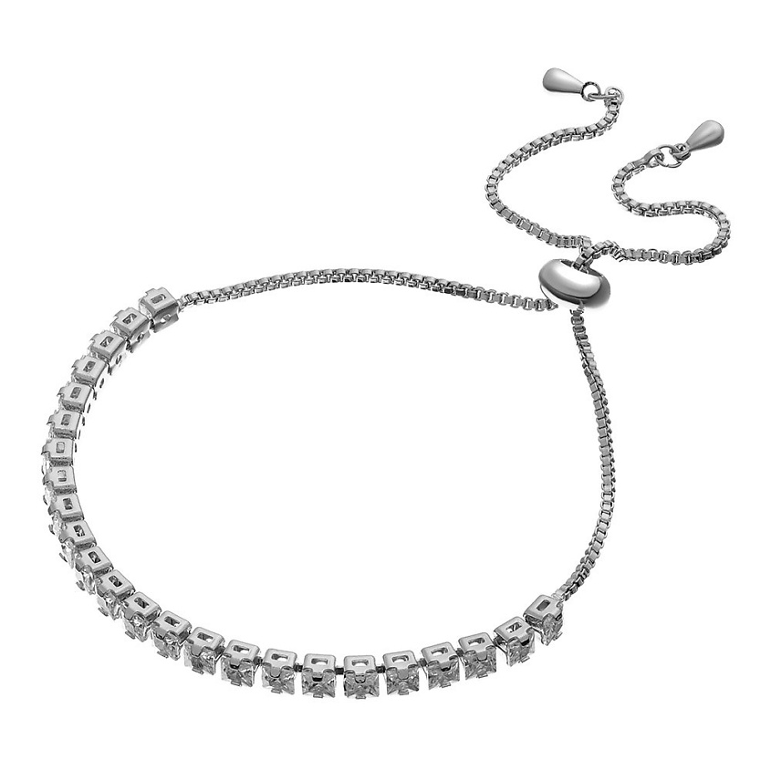 Изображение товара Стильный серебристый браслет с прозрачными кристаллами регулируемый