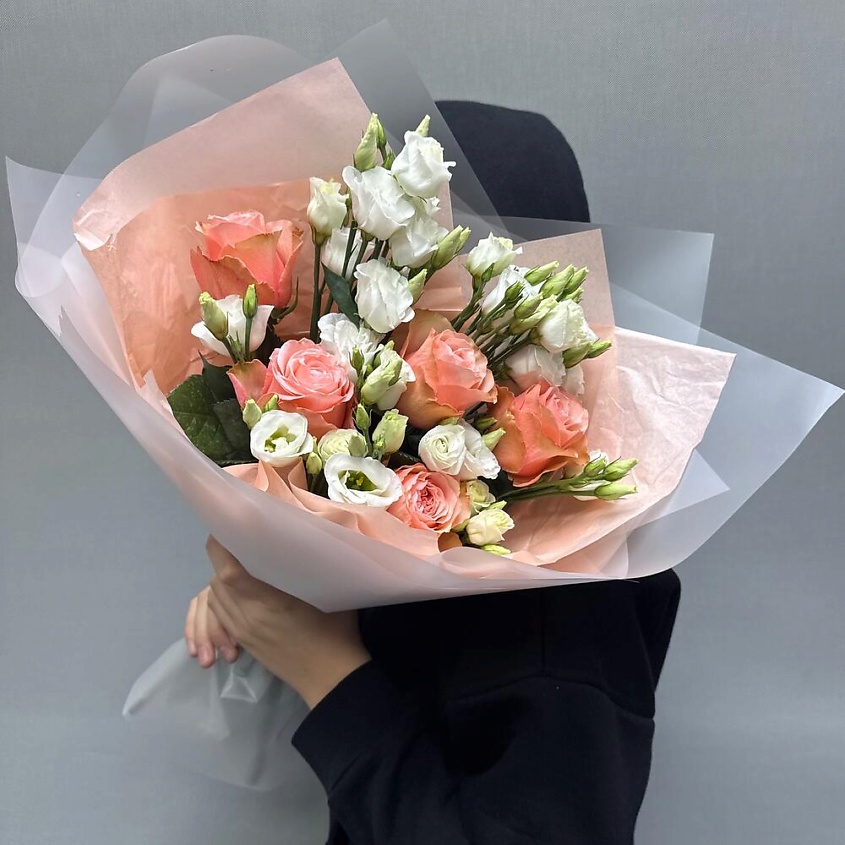 Изображение товара PARTY DAY Пионовидные розы чайные с эустомой, 1 шт.