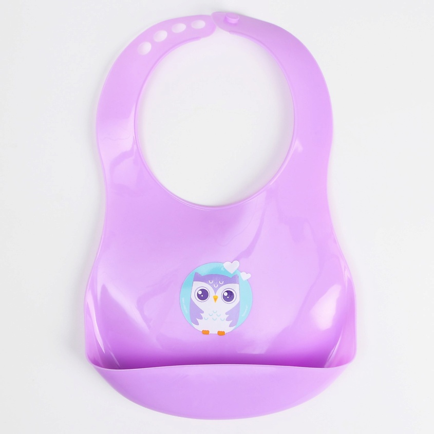 Изображение товара КРОШКА Я Нагрудник для кормления/слюнявчик непромокаемый пластиковый с карманом «Зайка», сиреневый