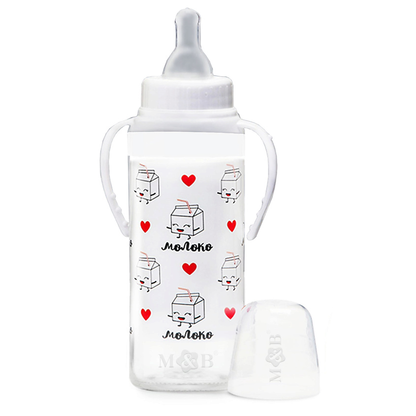 Изображение товара MUM&BABY Бутылочка для кормления "Люблю молоко", классическое горло, с ручками, от 0 мес., 1 шт