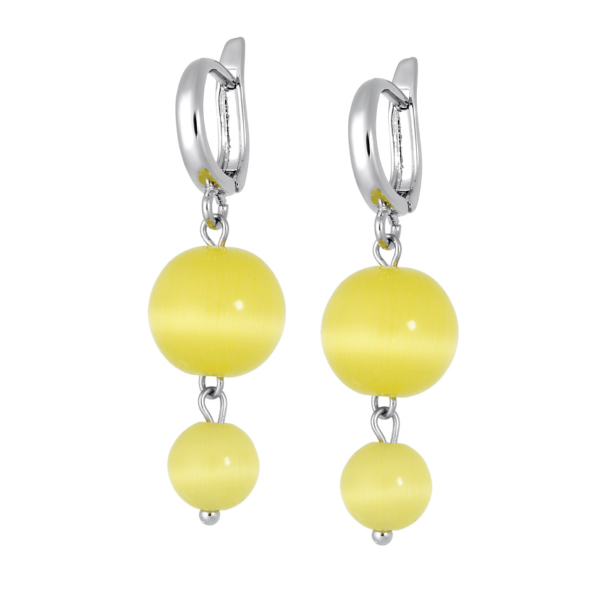 Изображение товара Женские серьги из натурального кошачьего глаза с родиевым покрытием от Koshika