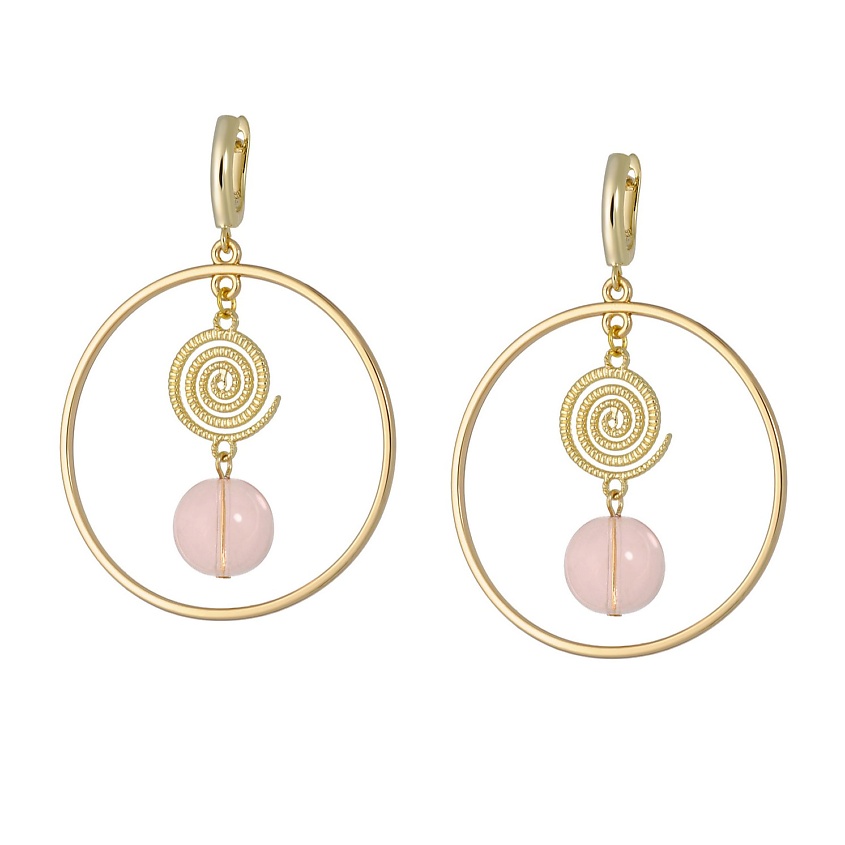 Изображение товара Крупные серьги кольца со спиралью и бусиной из чешского стекла стильные украшения женские