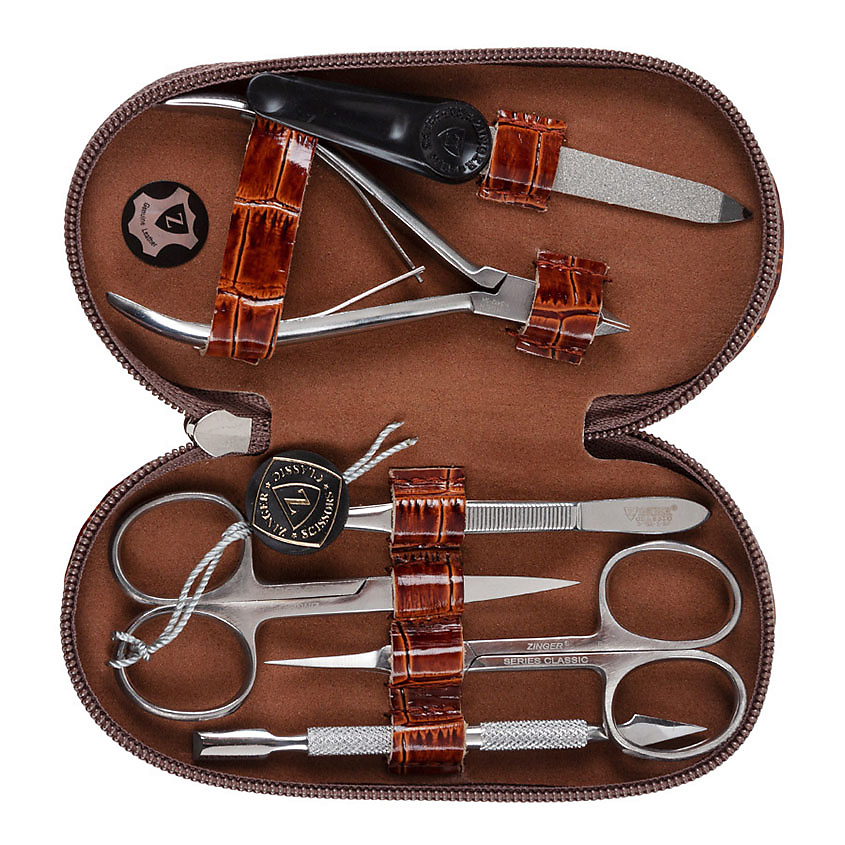 Изображение товара Маникюрный и педикюрный набор ZINGER Classic MS-71045 из 6 предметов в кожаном футляре