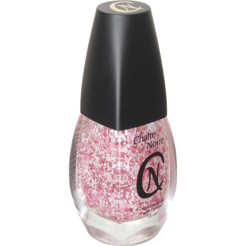 Изображение товара CHATTE NOIRE Лак для ногтей с крупными блестками бело-розовый 15 мл