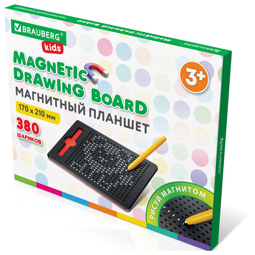 Изображение товара BRAUBERG Магнитный планшет-доска MAGPAD MEDIUM для рисования KIDS, Комплектация: 380 шариков, варианты рисунков, планшет, стилус.