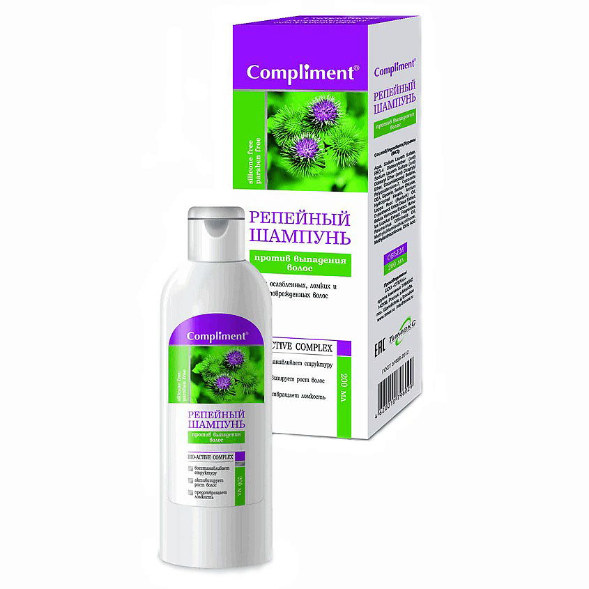Изображение товара Репейный шампунь COMPLIMENT против выпадения волос 200 мл для укрепления и питания волос
