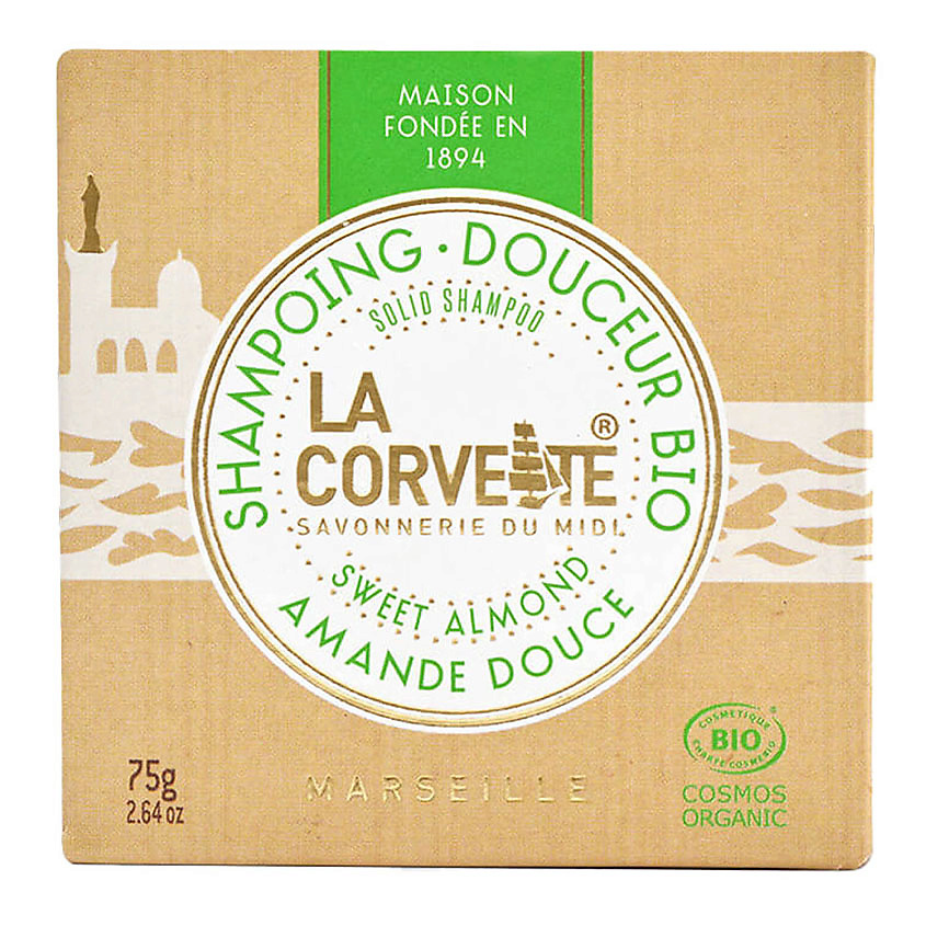 Изображение товара LA CORVETTE Твердый шампунь органический Сладкий миндаль Marseille Sweet Almond Solid Shampoo, 75 гр
