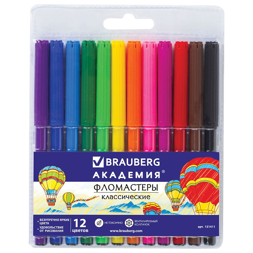 Изображение товара Набор фломастеров BRAUBERG Академия 12 цветов с вентиляцией