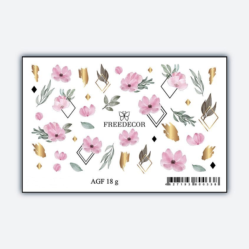 Изображение товара FREEDECOR Слайдер дизайн Цветы в геометрии gold для ногтей 1 шт