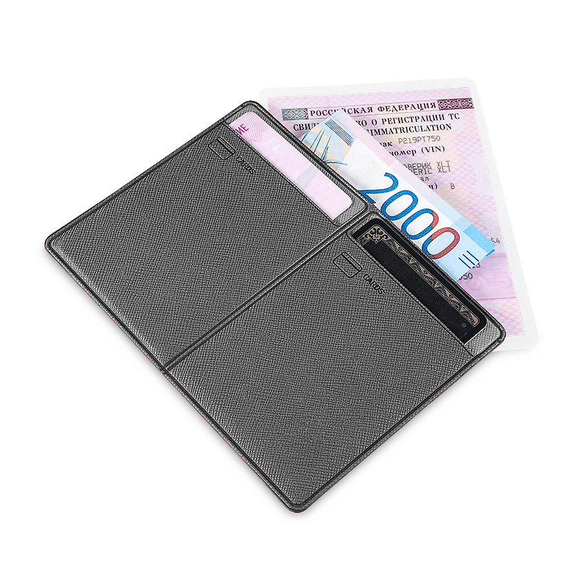 Изображение товара Обложка для автодокументов FLEXPOCKET с отделениями для купюр и документов серого цвета