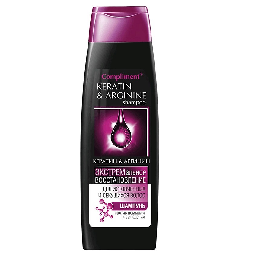 Изображение товара COMPLIMENT Шампунь Экстремальное восстановление для истощенных и секущихся волос Кератин & Аргинин, 400 мл