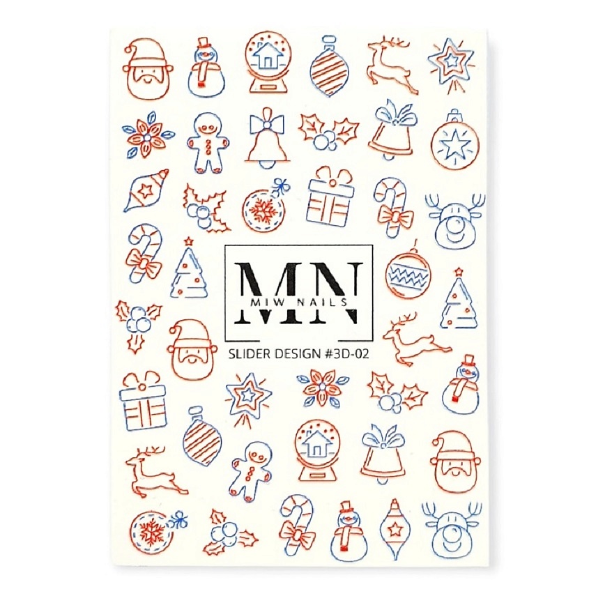 Изображение товара Слайдер дизайн с объемными элементами 3D зимняя для ногтей MIW NAILS