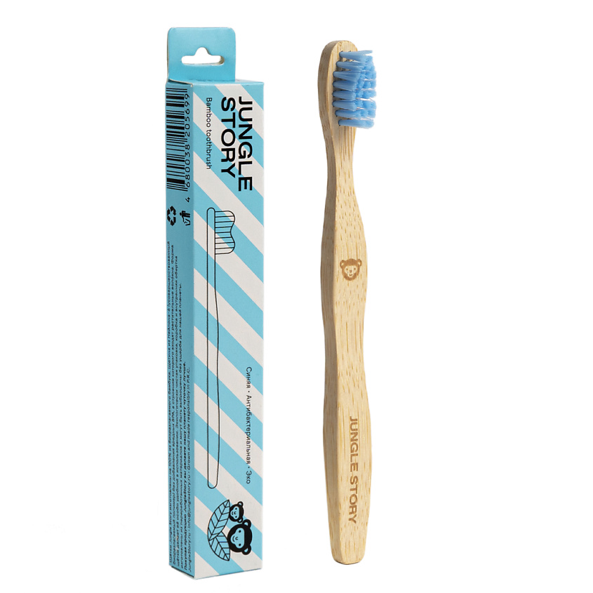 Изображение товара JUNGLE STORY Детская зубная щетка из бамбука с мягкой щетинкой, Голубой
