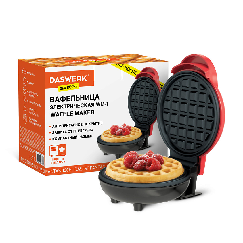 Изображение товара DASWERK Электровафельница антипригарная WM-1, цвет: Красный, 1 шт