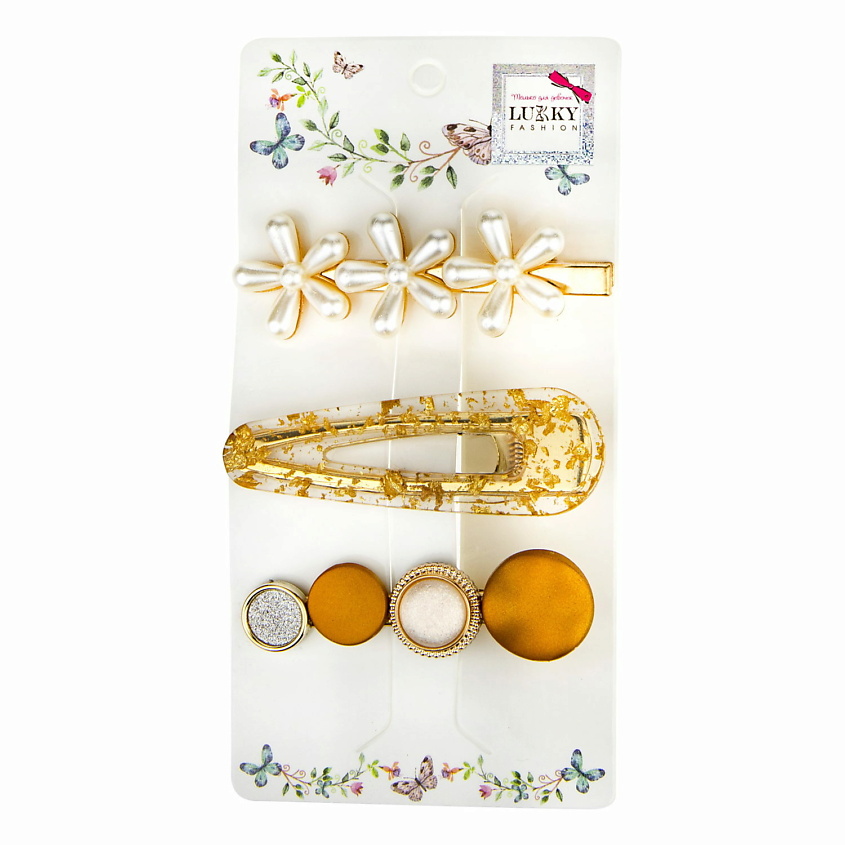 Изображение товара LUKKY Набор заколок Цветы, Круги, Золотой