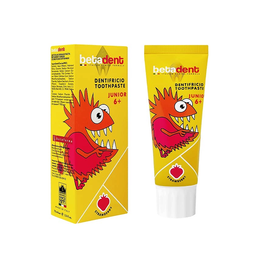 Изображение товара BETADENT JUNIOR зубная паста со вкусом земляники 75 мл для детей от 6 лет