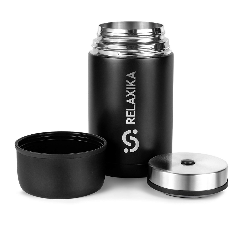 Изображение товара RELAXIKA Термос 1 литр для еды с широким горлом металлический, Черный