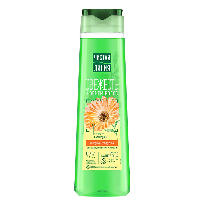 Изображение товара ЧИСТАЯ ЛИНИЯ Шампунь Регулирующий свежесть и объем волос с экстрактом календулы Nature Plus, 400 мл