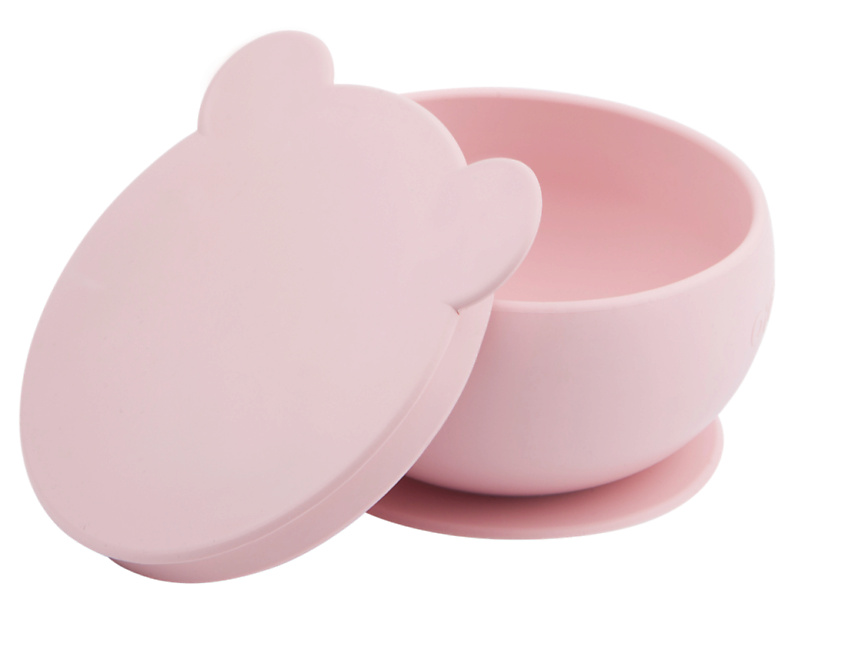 Изображение товара Детская глубокая тарелка Bowly с присоской и крышкой 0+ Пищевой силикон Розовая