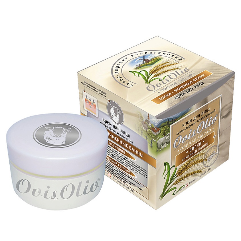 Изображение товара OVISOLIO Крем для лица коллагеновый Виски-ячменные ванны Овечье Масло, 50 мл