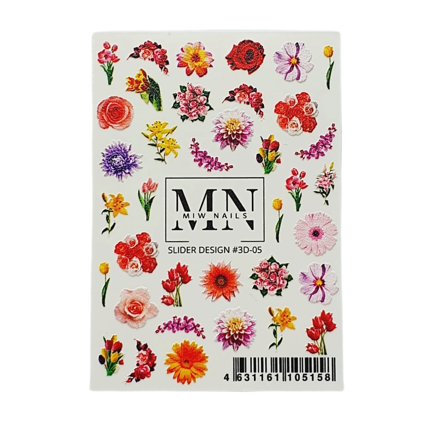 Изображение товара MIW NAILS Слайдер дизайн с объемными элементами 3D Цветы 1 шт