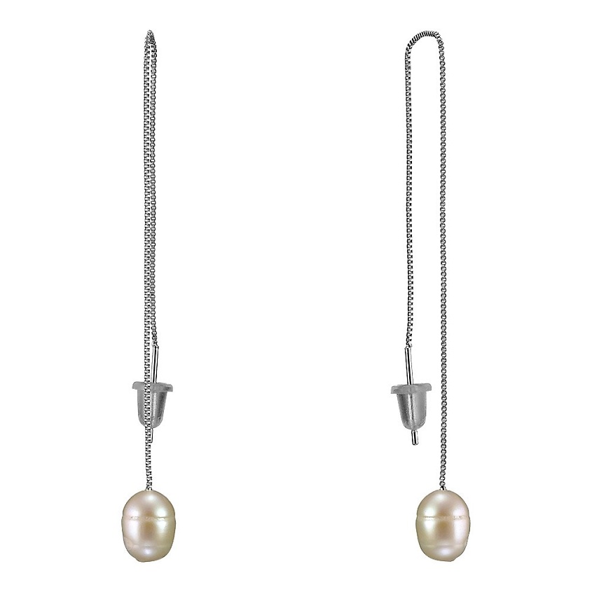 Изображение товара UVI JEWELLERY Серебристые серьги протяжки с культивированным жемчугом, Серебряный