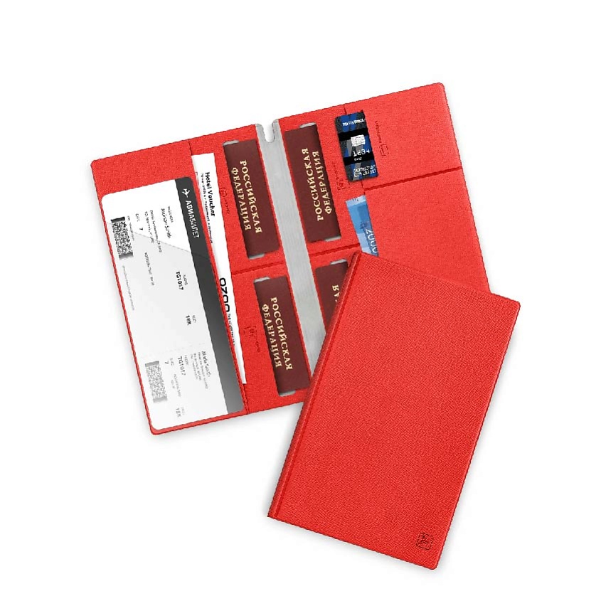 Изображение товара FLEXPOCKET Семейный туристический органайзер на 4 паспорта, цвет: Красный