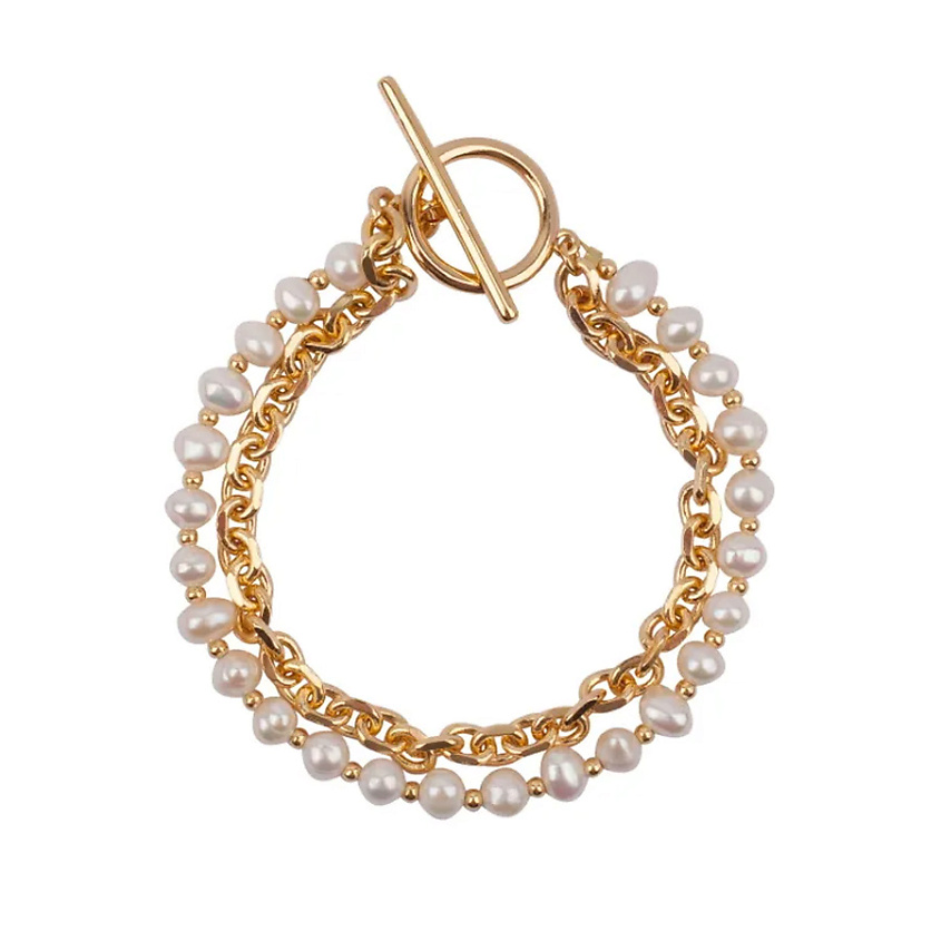 Изображение товара MORZA Браслет женский на руку с жемчугом бижутерия, цвет: Золотистый, размер: 18
