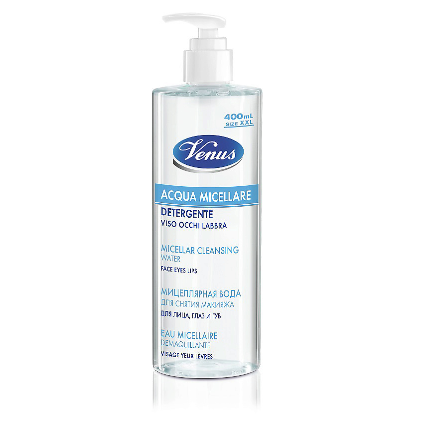 Изображение товара VENUS Вода мицеллярная для снятия макияжа с лица, глаз и губ Ультра-деликатная для чувствительной кожи, 400 мл