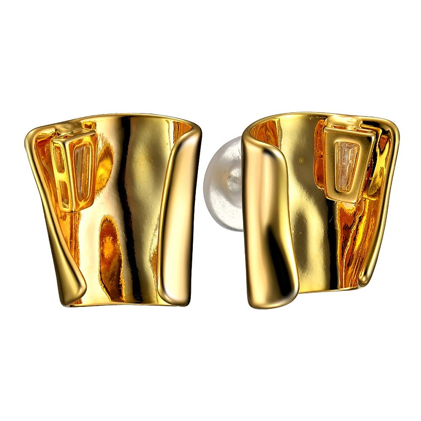 Изображение товара UVI JEWELLERY Золотистые серьги из мятого металла с прозрачными кристаллами, золотой