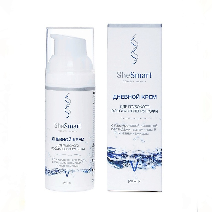 Изображение товара SHESMART Дневной крем для лица восстанавливающий с пептидами, ниацинамидом и гиалуроновой кислотой, 50 мл, дневной крем