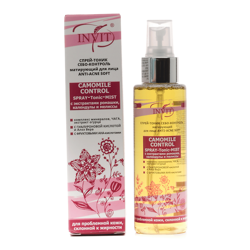 Изображение товара INVIT Спрей-тоник себо-контроль матирующий для лица, Camomile Control, 110 мл