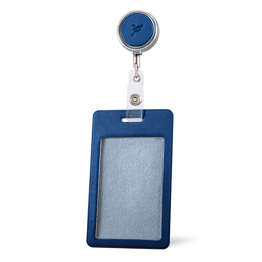 Изображение товара ФЛЕКСПОКЕТ Карман для пропуска из экокожи на металлической рулетке синяя