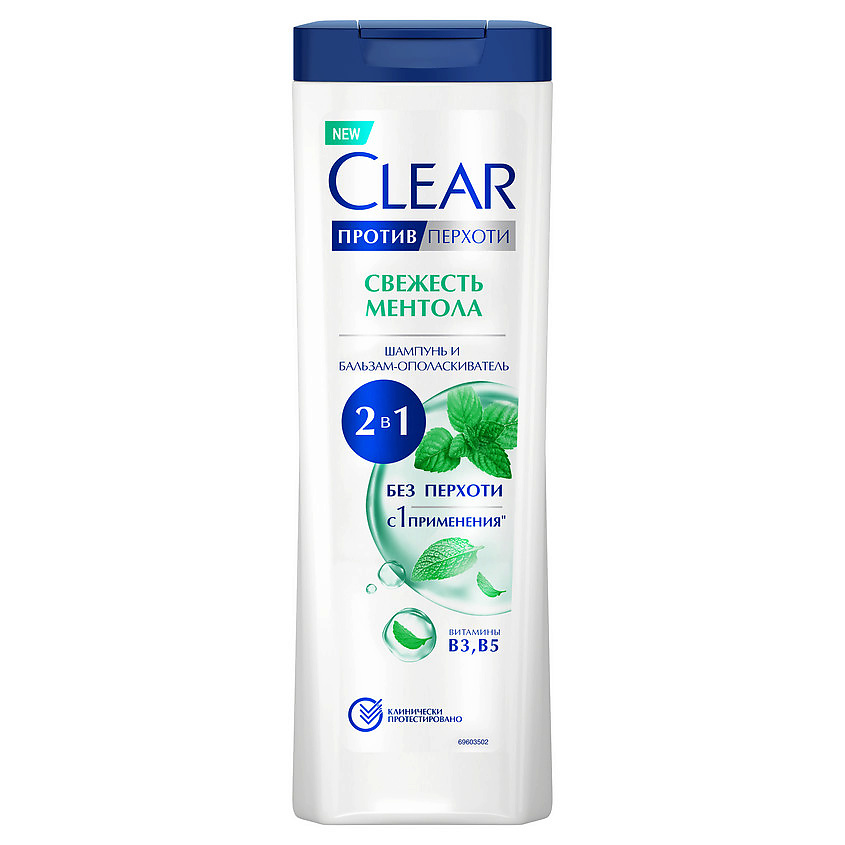 Изображение товара CLEAR Шампунь и бальзам-ополаскиватель 2 в 1 против перхоти Свежесть ментола, против жирности и зуда, 380 мл