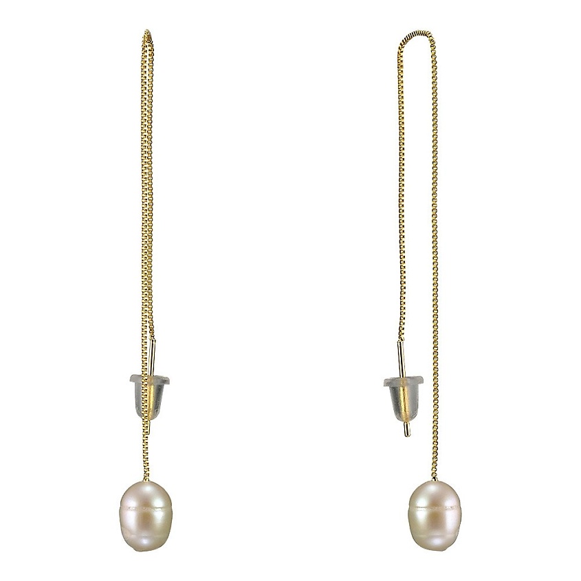 Изображение товара UVI JEWELLERY Серебристые серьги протяжки с культивированным жемчугом, золотой