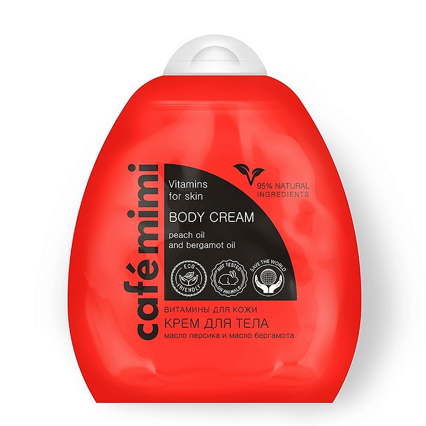 Изображение товара CAFÉ MIMI Крем для тела "Витамины для кожи" масло персика и экстракт бергамота, Дой-пак, 250 мл