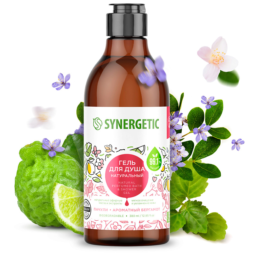 Изображение товара Натуральный биоразлагаемый гель для душа SYNERGETIC Пачули и бергамот 380 мл