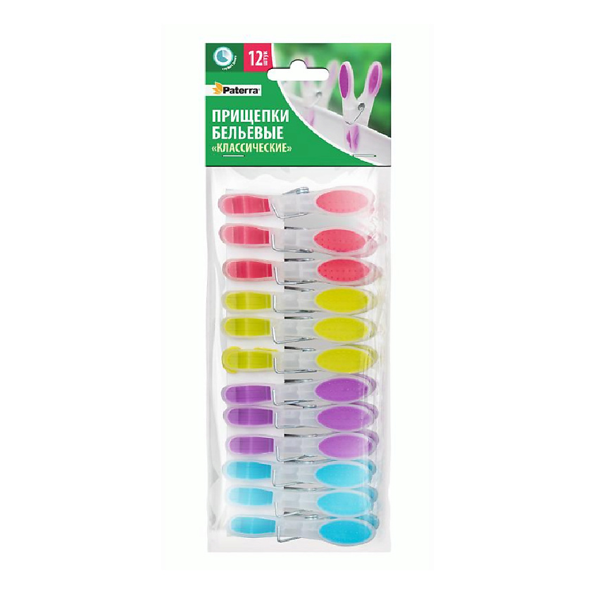Изображение товара Патерра Прищепки для белья 12 шт классические яркие надежные