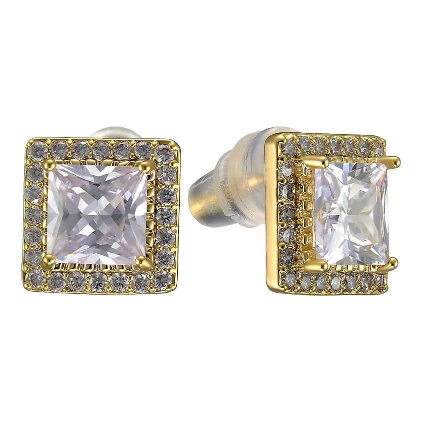 Изображение товара UVI JEWELLERY Серебристые серьги пусеты с крупными прозрачными кристаллами, золотой