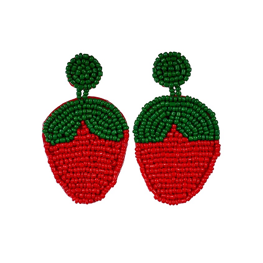 Изображение товара Яркие женские серьги КЛУБНИЧКИ из фетра с бисером и пайетками 7х4 см