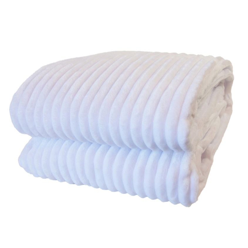 Изображение товара Плед велсофт Полоски, снежный 200х220 см - мягкое и теплое покрывало для дома