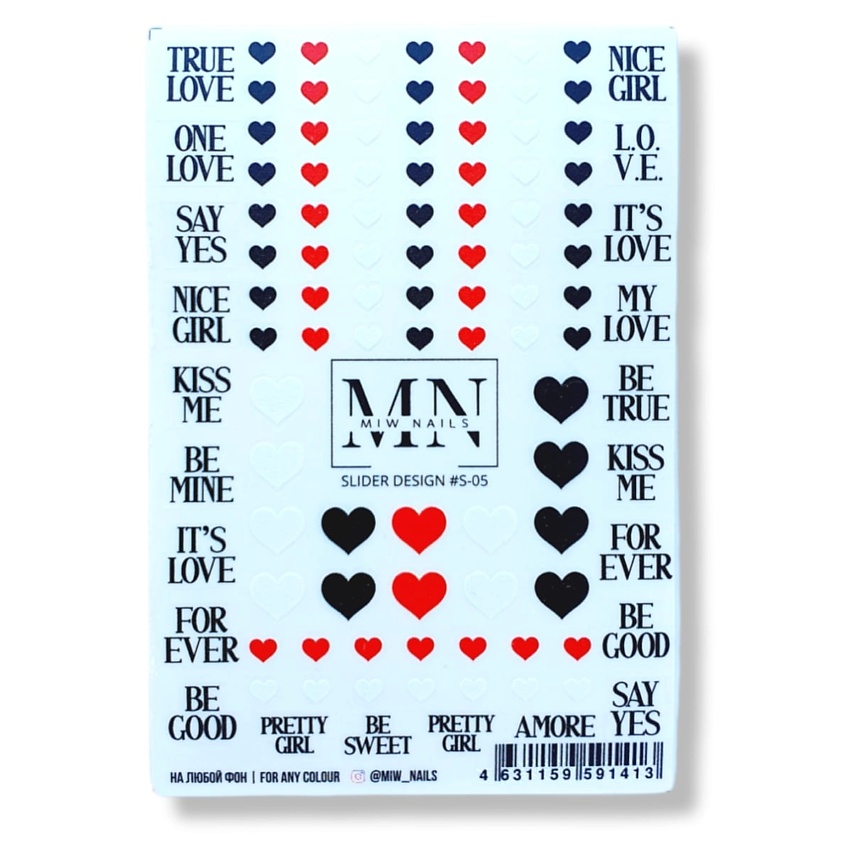 Изображение товара Самоклеющиеся слайдеры для ногтей MIW NAILS 1 шт. сердечки и дизайн
